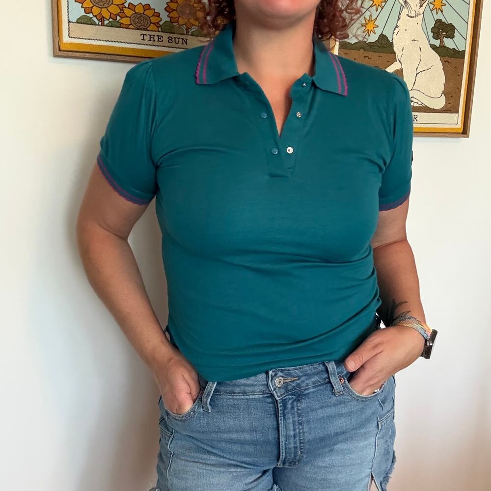 New old stock teal blue polo size Large Carreau